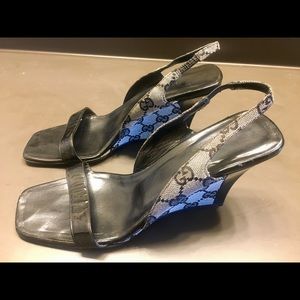 Black and Gray Gucci Monogram Slingback Sandals